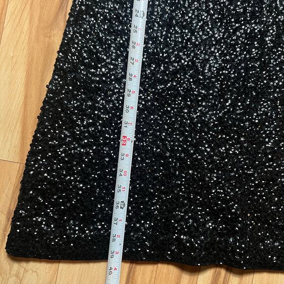 VINTAGE 50s Gene Shelly Black Sequin Cocktail Dress Size 2 Bodycon Wool - Picture 5 of 7